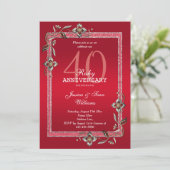 ルビーレッドの宝石とグリッターが輝く40周年記念の結婚式 招待状 (スタンド正面)