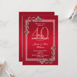 ルビーレッドの宝石とグリッターが輝く40周年記念の結婚式 招待状