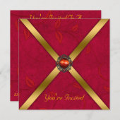 ルビーレッドの宝石のようなパーティーへの招待状 招待状 (正面/裏面)