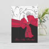 ルビーレッドの弓の結婚式リハーサルディナー招待状 招待状 (スタンド正面)