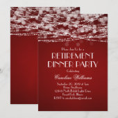 ルビーレッドの背景に白いストリングライトとボケライトの退職パーティー 招待状 (正面/裏面)