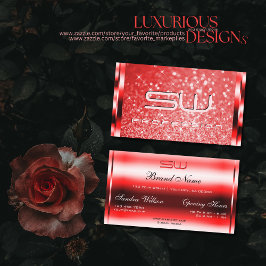 ルビーレッドエレガントグリッター発光スターズモノグラム 名刺