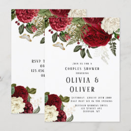 ルビーレッドエレガントプーンイズカップルのシャワー 招待状