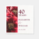 ルビーレッドエレガントモダンフローラ40周年 スタンダードカクテルナプキン (正面)