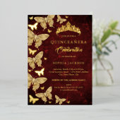 ルビーレッドエレガント金ゴールドバタフライキンセアニェラ 箔招待状 (立ち正面)