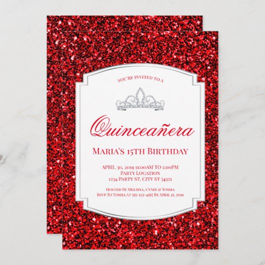 ルビーレッドグリッターキンセアニラ招待状 招待状 (正面/裏面)