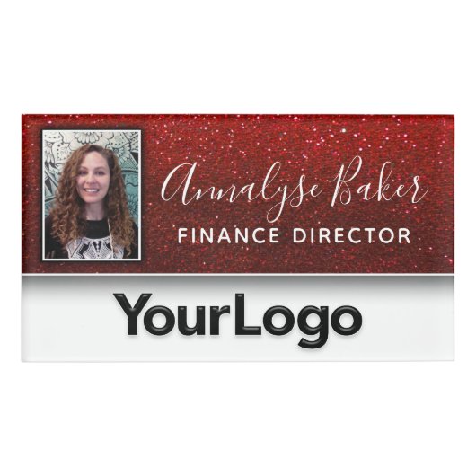 ルビーレッドグリッタープロフェッショナルCNAナースフォトロゴ 名札 (正面)