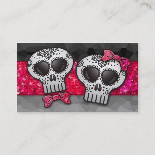 ルビーレッドグリッター白黒グラデーションシュガースカル 名刺 (正面)