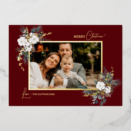 ルビーレッドグリーナリーヴィンテージクリスマスツー写真 箔シーズンカード (正面)