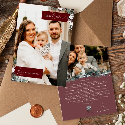 ルビーレッドグリーナリーヴィンテージクリスマスファミリー写真 シーズンカード