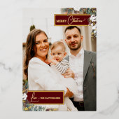 ルビーレッドグリーナリーヴィンテージクリスマスファミリー写真 箔シーズンカード (正面)