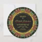 ルビーレッドグリーン金ゴールドグリッターブライダルシャワー 招待状 (裏面)