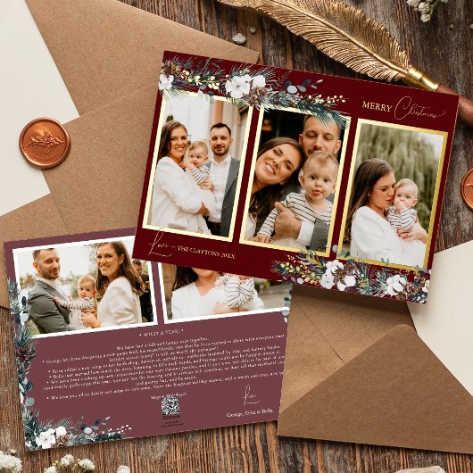 ルビーレッドグリーン ヴィンテージ フォト コラージュ 5枚 箔シーズンカード