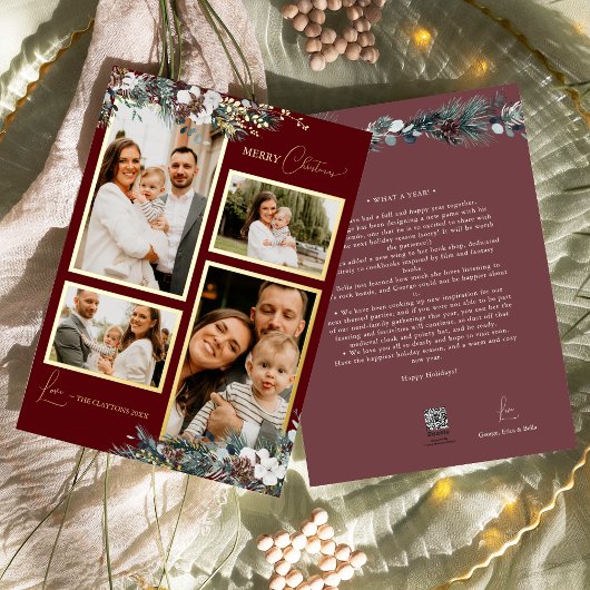ルビーレッドグリーン Vintage 四枚の写真のコラージュ 箔シーズンカード