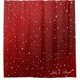 ルビーレッドスパークル&スターズグラムシャワーカーテン シャワーカーテン