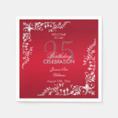 ルビーレッドデコレーション25誕生日 スタンダードカクテルナプキン (正面)