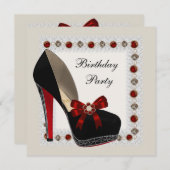 ルビーレッドハイヒールシューズバースデーパーティ招待状 招待状 (正面/裏面)