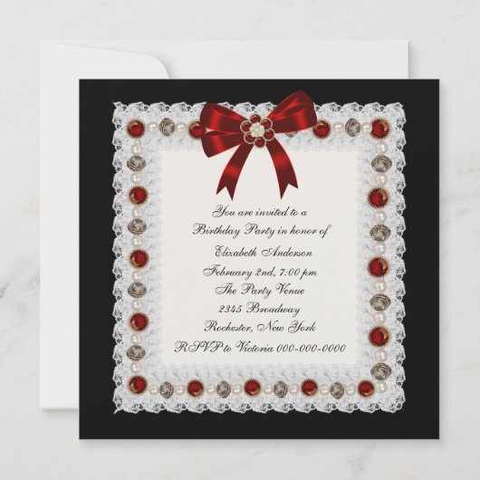 ルビーレッドハイヒールシューズバースデーパーティ招待状 招待状 (裏面)