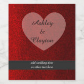 ルビーレッドフェイクグリッターとハート ワインラベル (シングルラベル)