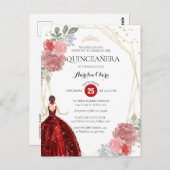 ルビーレッドフローラジオメトリックキンセニェラ招待状 ポストカード (正面/裏面)