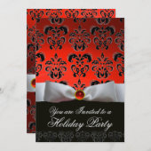 ルビーレッドブラックダマスクホリデーパーティー 招待状 (正面/裏面)