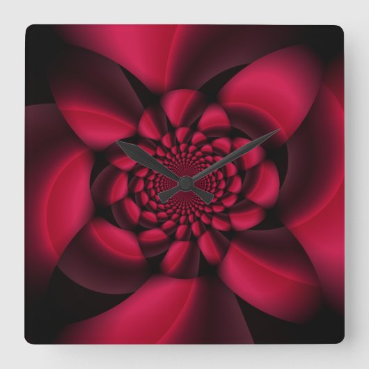 ルビーレッドブラックペタル スクエア壁時計 (正面)