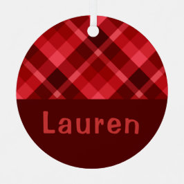 ルビーレッドプレイドモノグラムサークルメタルオーナメント メタルオーナメント