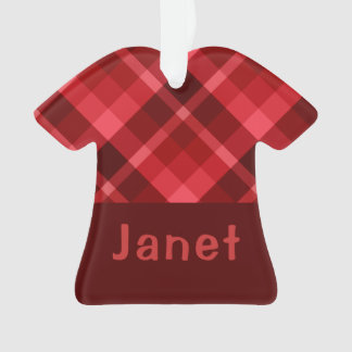 ルビーレッドプレイドモノグラムTシャツアクリルオーナメント オーナメント
