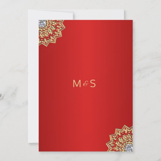 ルビーレッドマンダラ金ゴールドインディアン結婚式招待状 招待状 (裏面)