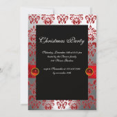 ルビーレッドリボン ホワイト ブラック ダマスク ハoliday パーティー ルビー 招待状 (裏面)