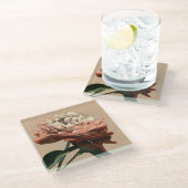 ルビーレッドローズホワイトアクセント ガラスコースター (アングル)