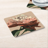 ルビーレッドローズホワイトアクセント スクエアペーパーコースター (アングル)