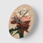 ルビーレッドローズホワイトアクセント ラウンド壁時計 (傾斜)