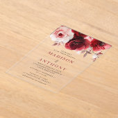 ルビーレッドワインラックスラディアント結婚フローラ アクリル招待状 (レイダウン)