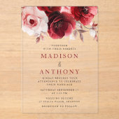 ルビーレッドワインラックスラディアント結婚フローラ アクリル招待状 (正面)