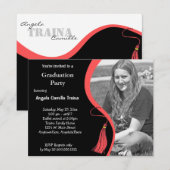 ルビーレッド卒業式水平写真招待状 招待状 (正面/裏面)