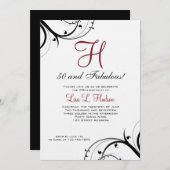 ルビーレッド白黒が50番目の誕生日 招待状 (正面/裏面)