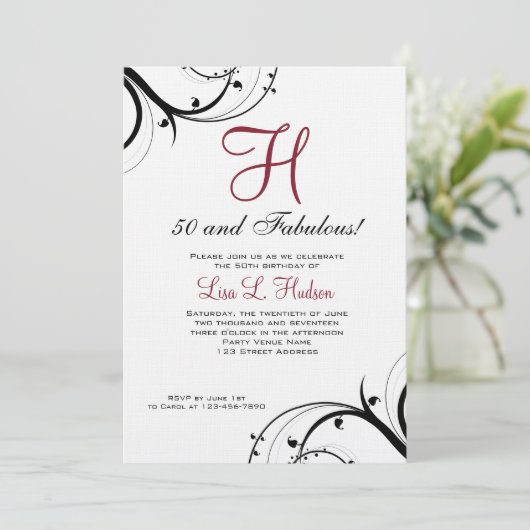 ルビーレッド白黒が50番目の誕生日 招待状 (スタンド正面)