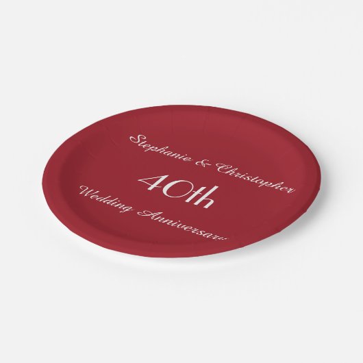 ルビーレッド紙プレート結婚40周年 ペーパープレート (アングル)