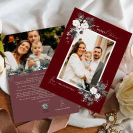 ルビーレッド緑のヴィンテージクリスマスツーフォト シーズンカード