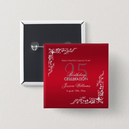 ルビーレッド装飾 25歳の誕生日   缶バッジ (正面&裏面)