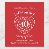 ルビーレッド記念日40年の愛のワインラベル ワインラベル (シングルラベル)