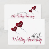 ルビーレッド40周年結婚記念日気球 エンクロージャーカード (正面/裏面)