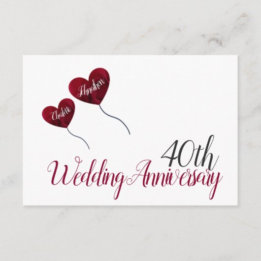 ルビーレッド40周年結婚記念日気球 エンクロージャーカード (正面)