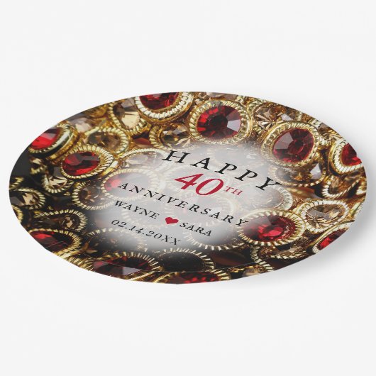 ルビーレッド40周年結婚記念 ペーパープレート (アングル)