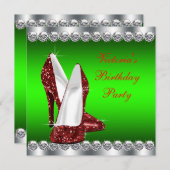 ルビーレッド&グリーンクリスマスバースデーパーティー 招待状 (正面/裏面)