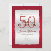 ルビーレッド、シルバー&ジェムズ誕生日 招待状 (裏面)