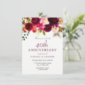 ルビーレッド バーガンディ フローラル 40周年 結婚記念日 招待状 (スタンド正面)