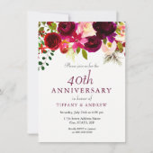 ルビーレッド バーガンディ フローラル 40周年 結婚記念日 招待状 (正面)
