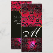ルビーレッド バーガンディ ブラック ダマスク モノグラム ホワイトルビー 招待状 (正面/裏面)